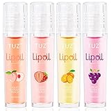 YIBABY Moisturizing Lip Oil 4Pcs Transparent Roll-on Lip Oil Set Plumping Lip Oil Peach Strawberry O