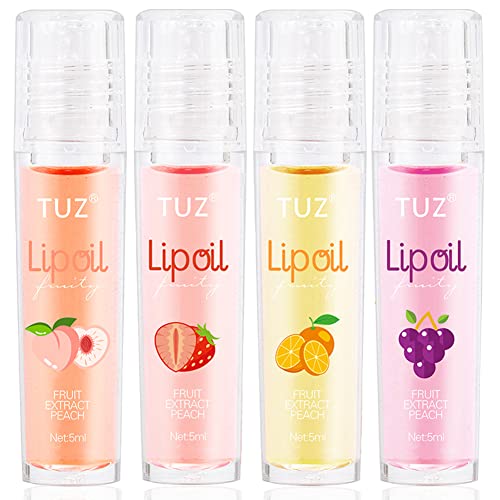 Yibaby Moisturizing Lip Oil 4Pcs Transparent Roll-On Lip Oil Set Plumping Lip Oil Peach Strawberry Orange Grape Fruit Flavor Hydrating Lip Oil Set For Lip Care #TOP4