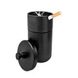 Car Ashtray with Lid, Windproof Smokeless Stainless Steel Ash Tray Butt Bucket, Detachable Self Extinguished Ashtray for Car Cup Holder Home Office Travel, Car Accessories (Black)