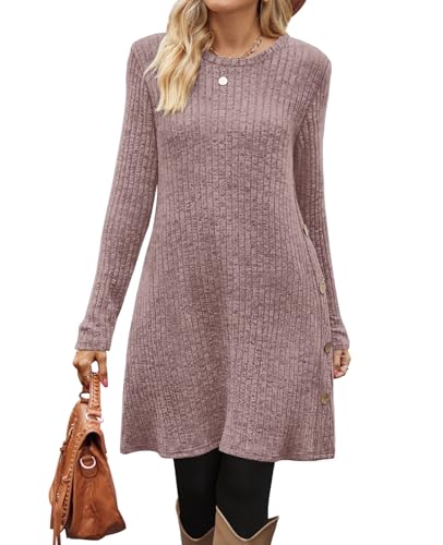 Image of OFEEFAN Brown Dress Woman Dresses for Women 2026 Casual Long Sleeve Sweater Dress 2XL