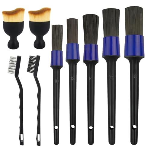 9 Piezas Cepillo Limpieza Coche, Kit de Limpieza Auto con Cerdas Suaves, Cepillos Detailing para Interior y Exterior, Cepillo Suave para Rejillas de Ventilación, Salpicaderos y Llantas