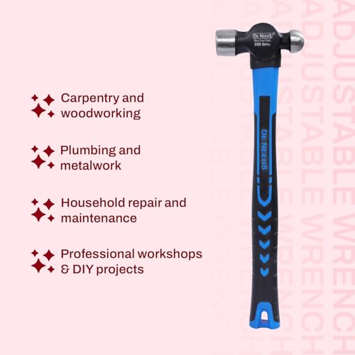 Image of DeNeers DN 4033, 448 grams Ball pein hammer Fiberglass, used for driving nails and various other applications. Used in Carpentry, Plumbing, Household, professional & DIY