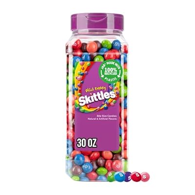 SKITTLES Wild Berry Chewy Fruity Rainbow Candy For Mid Day Snacking, Road Trips, Gaming & Party Fun, 30 Oz Resealable Bulk Candy Jar