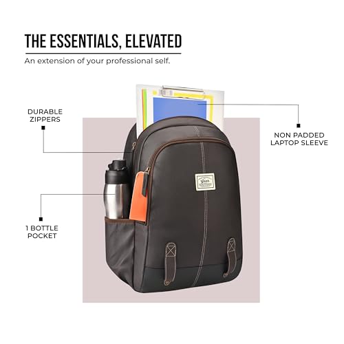 Image of Gear Eco Classic 16 inch /20L Medium Water Resistant Faux Leather Daypack | Casual Backpack | Travel Bag for Men /Women (Brown - Black)