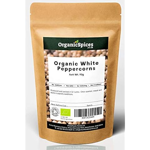 Organic Whole White Peppercorns | Premium Quality | UK Soil Association Certified | (90g) Cover