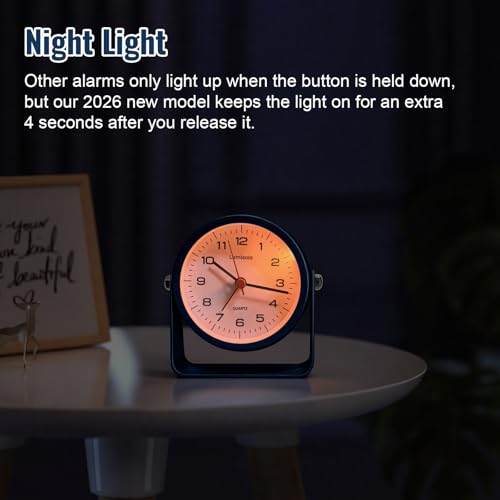 Image of Lamisola 3.5 Inch Small Desk Battery Clock, Alarm Clock for Bedroom, Blue | Travel Clock for Bathroom Table Shelf Bedside, Cute Metal Vintage