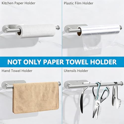 Image of Paper Towel Holder Under Cabinet - Self Adhesive Paper Towel Roll Holders Wall Mount, Stainless Steel Towel Rings for Kitchen Bathroom