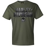 Harley-Davidson-Kleidung Harley-Davidson Military - Men\'s Fatigue Green Skull Graphic T-Shirt - USAG Wiesbaden  G Dash 2X