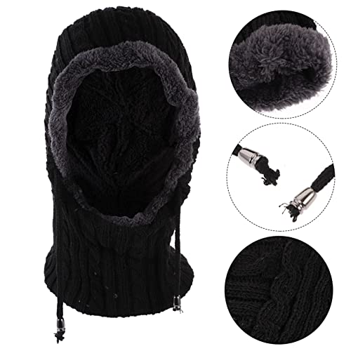 Bonnet hiver avec écharpe intégrée cache-cou épais 2en1 - 3