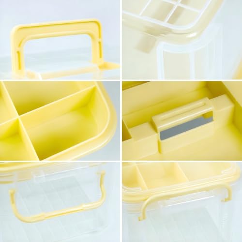 Image of HEY FOLY 15qt Yellow Medicine Organizer Storage Box with Tray, Plastic First Aid Box Empty, Thickened Medicine Container Chest, Multipurpose Medical Case with Labels, Medicine Caddy with Lids Handles