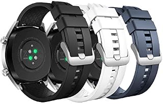 MoKo 3 Pack Straps Compatible with Huawei Watch GT3/GT3 Pro 46mm/GT2/GT 46mm/GT2 Pro/GT2e/GT Runner/Huawei Watch 3/3 Pro, 22mm Soft Silicone Replacement Band, Black/White/Midnight Blue