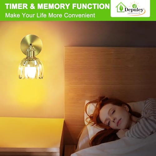 Image of Depuley Wall Sconces Battery Operated: Set of 2 Wireless Wall Lights with Tulip Glass Lampshade for Bedroom - Rechargeable 15 Colors Wall Lamp for Living Room Doorway Home Decor - Amber