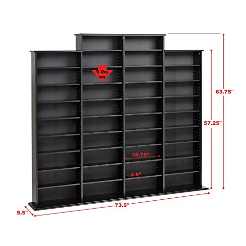 Image of Prepac 4 Column Tall Cabinet Media, Quad Width Wall Storage, Black
