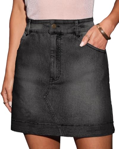 Image of Alaster Queen Women's Denim Mini Skirt High Waisted Stretch Pencil Bodycon Jean Skirts with Pockets