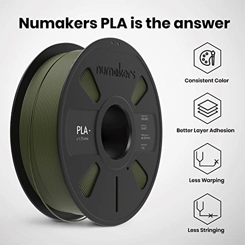 Image of NUMAKERS PLA+ 3D Printer Filament, 1.75mm, Dimensional Accuracy + /- 0.03 mm, 1 kg Spool (2.2 lbs), Compatible with Most FDM Printers (Army Green)