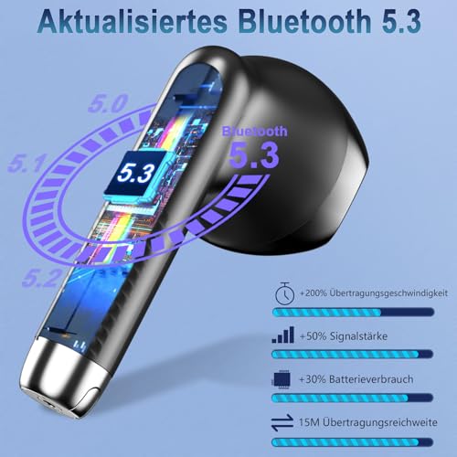 Bluetooth 5.3 Kopfhörer, In Ear Kopfhörer Kabellos mit 4 Mic, 48H Tiefer Bass Spielzeit Wireless Earbud, LED-Anzeige… – Ansicht 3