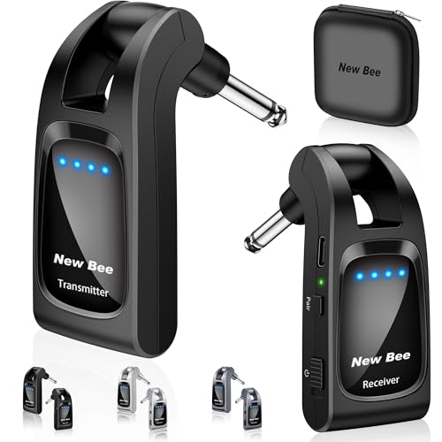 Wireless Guitar System 2.4GHz with 6 Channels 24Bit/48KHz Hi-Res Audio Rechargeable Wireless Guitar Transmitter Receiver for Bass Active Pickup Electric Instruments