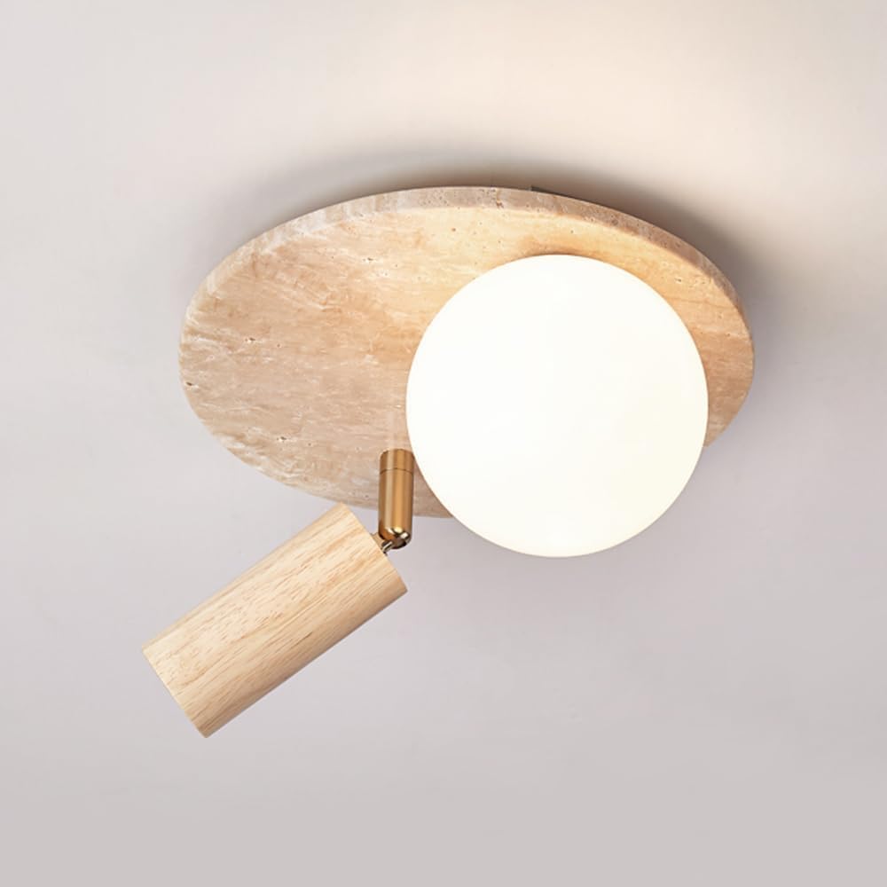 ITOSUI Modern Yellow Travertine Hallway Ceiling Light Wood Adjustable Angle Spotlight Nordic Milk White Globe Glass Bedroom Ceiling Lamp Japanese Wabi Sabi Round Chandelier Wood Spotlight