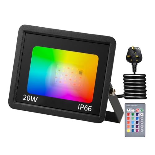 Phlbao RGB LED Strahler 20W Fluter Außen Strahler 16 million Farben und 16 Modi Smart LED Flutlichtstrahler, IP66 Außenstrahler Wasserdicht LED...