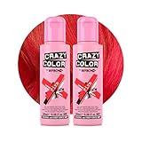 Crazy Color Vibrant Fire Semi-Permanent Duo Hair Dye. Highly Pigmented Pillarbox Red Conditioning & Oil Nourishing Vegan Formula | No Bleach or Ammonia | 200ml