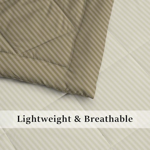 Image of HOMEKART 220 GSM Microfiber Reversible Comforter for Double Bed | Ultra Soft, Skin-Friendly & Hypoallergenic Solid Striped Blanket | Lightweight Cozy & Machine Washable (254CMx228CM, Mouse & Beige)