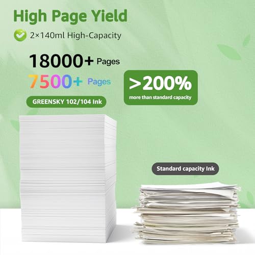 GREENSKY 104 Farbstofftinte Kompatibel mit Epson 102 104 Multipack für Epson EcoTank ET-2870 ET-4800 ET-2876 ET-2862 ET-2861 ET-2820 ET-2810 ET-2875 ET-4850 ET-2850 ET-4856 ET-2856 ET-3850(5P)