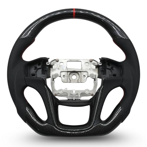 Image of KMH Premium Black Steering Wheel Compatible with Mahindra Old Thar 3 Door - D Cut Flat Bottom Sporty Look, Enhanced Grip & Fit Plug and Play Car Interior Accessories (Real Carbon)