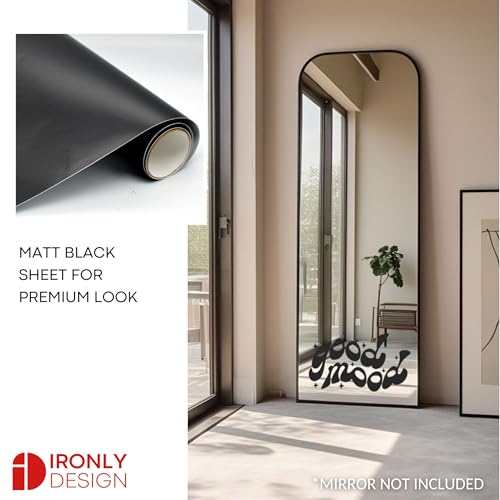 Image of Sticker for Glass & Mirrors| Minimal Vinyl Decal for Bedroom Bathroom & Cafe | Self-Adhesive Waterproof Quote Mirror Sticker | Aesthetic Decals (Good Mood, Large, Matt Black)