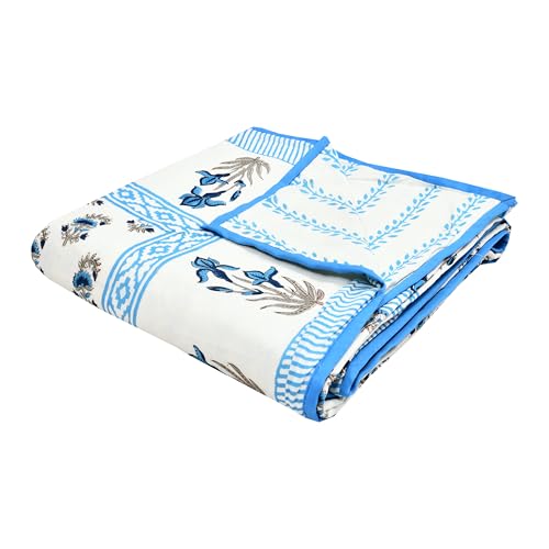 Image of BLOCKS OF INDIA Hand Block Printed Cotton Single Size Reversible Malmal Dohar for Summer (Blue Grey BUTI)