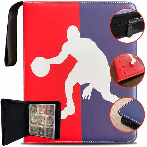 Card Binder with Sleeves - 3 Ring Waterproof Card Album with 50 Sleeves, Zipper Close, Large Capacity Card Holder Stores 900 Sports and TCG Cards (Basketball)