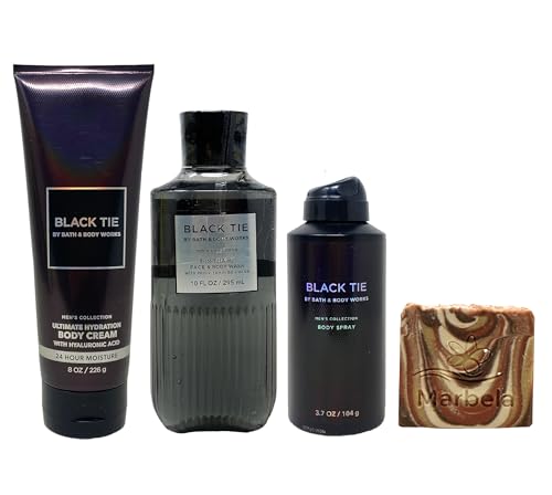 Bath & Body Works Men's Collection Black Tie Trio Gift Set - Body Cream, Body Wash and Body Spray With a Clay Baby Bar Soap