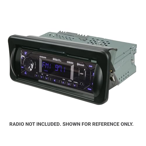 Image of Scosche ACM5B Universal Marine Radio Cover - Water Resistant Boat Dash Radio Protector Shield with Spring Loaded Flip-Up Retractable Door, Single DIN Marine Stereo Kit - Durable Boat Accessory - Black