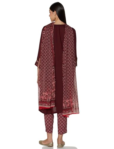 Image of BIBA Women Rayon Viscose Gathered Solid Suit Set
