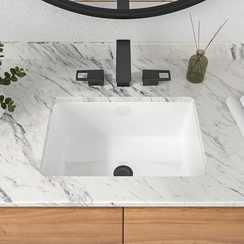 Lavabo De Baño Empotrado, Lavabo Rectangular De Cerámica Y Porcelana Con Grifo, Lavabos Profundo Bajo Encimera Con Rebosadero(Rotate,41x26x18.5cm)