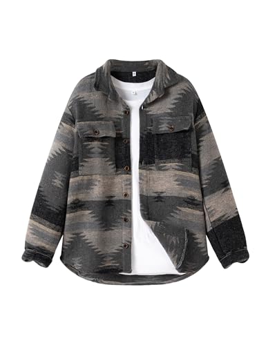 Image of FindThy Men's Brushed Flannel Shirts Ethnic Aztec Print Button Up Lapel Tribal Shirt Jacket Shacket