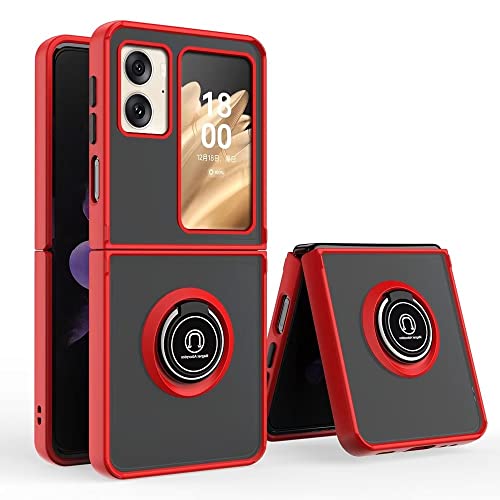 HONLEN Funda para OPPO Find N2 Flip (6.8' Inches), Carcasa para Teléfono Móvil de Silicona Mate Transparente con Soporte de Anillo - Rojo