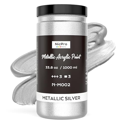 Image of Nicpro Metallic Silver Acrylic Paint, 33.8oz /1000ml Large Silver Leaf Paint