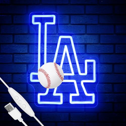 LA Baseball Neon Sign, Los Angeles Cool Light Up Dimmable LA Team Logo Hanging Led Neon Sign for Baseball Wall Decor Art, Bedroom, Party, Man Cave, Garage, Birthday Christmas Gift for Baseball Fans