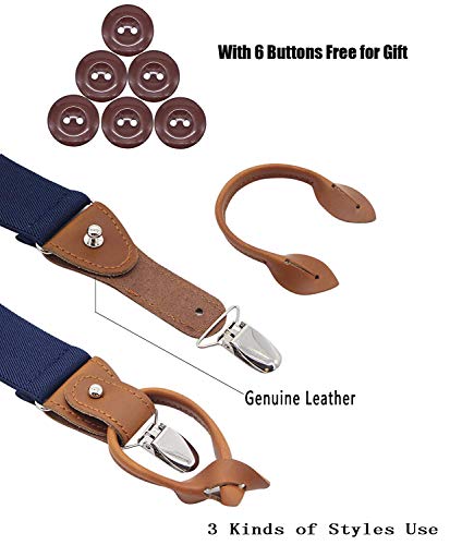 MENDENG Men's Suspenders Braces Leather Strap Father/Husband's Gift 6 Buttons
