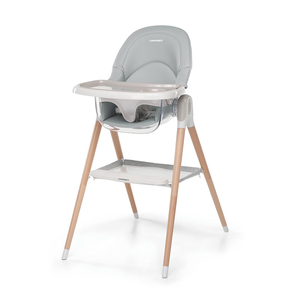 Foppapedretti Seggiolone e Baby Sedia Bonito, bambini da 6 mesi a 3 anni (fino a 15 Kg), Imbottitura Removibile e Lavabile, Seduta Ergonomica e Reclinabile, Doppio Vassoio Regolabile, Grigio