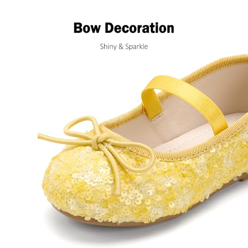 Image of PHIRAMIN Toddler Flower Girl Glitter Dress Shoes Little Girl Ballet Flats Bow Wedding Party