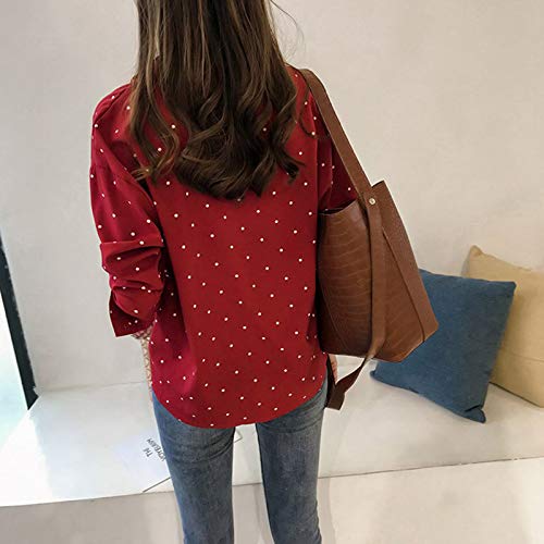 Blusa feminina de chiffon com estampa de bolinhas, manga comprida, da BEESCLOVER, Vermelho, XX-Large