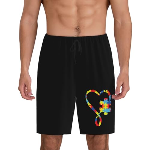 Autism Awareness Puzzle Piece Pajama Shorts for Men, Men's Pajama Bottoms, Sleepwear for Summer