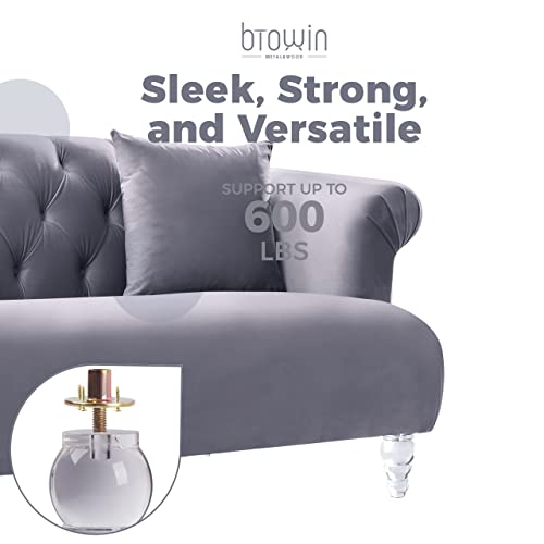 6 Inch Acrylic Furniture Legs, Btowin 4Pcs Turned Clear Glass Bun Feet With Threaded M8 Hanger Bolts & Mounting Plate & Screws For Sofa Couch Cabinet Bed #TOP5