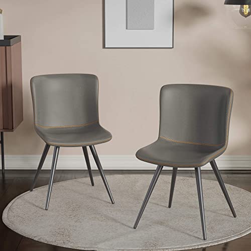 Cozy Castle Kitchen & Dining Room Chairs, Faux Leather Curved Backrest Kitchen Chairs Set of 2, Minimalist Modern Dining Chairs, Moss Green