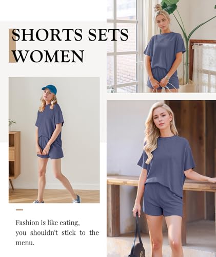 Image of MARZXIN Women 2 Piece Shorts Set 2026 Casual Summer Cruise Outfits Ribbed Loose Short Sleeve Pocket Matching Lounge Sets