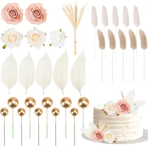xolear 35 Pièces Fleur Decoration Gateau, Style Bohème, Réutilisable Decoration Gateau Anniversaire, Fournitures Pour Anniversaire, Mariage, Baby Shower et Décoration de Gâteaux