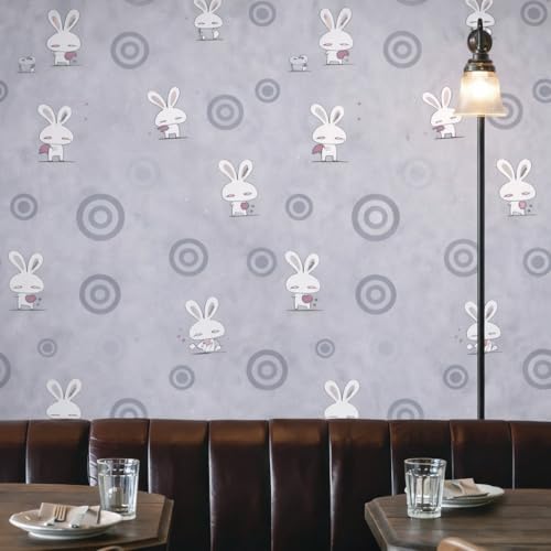 Image of Grey Rabbit Heart Theme Self-Adhesive Wallpaper | Peel & Stick, Washable, Damage-Free Removal | Kids Room Decor 2 x 3 Feet