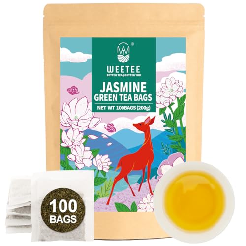 WT WEETEE Jasmine Green Tea Bags 100 Count, Traditional Jasmine Scented Tea