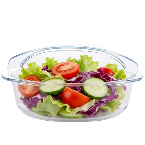 Image of LDXDRU 1PCS 3.5L Dishes for the Oven, 12.99×9.06×4.96Inch Deep Lasagne Dish with Lid, Round Microwaveable Glass Baking Tray Oven Dish for Baking and Storing, 33x23x12.6CM